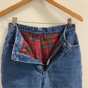 Vintage L.L. Bean High Waisted Plaid Flannel Lined Denim Blue Jeans Pants